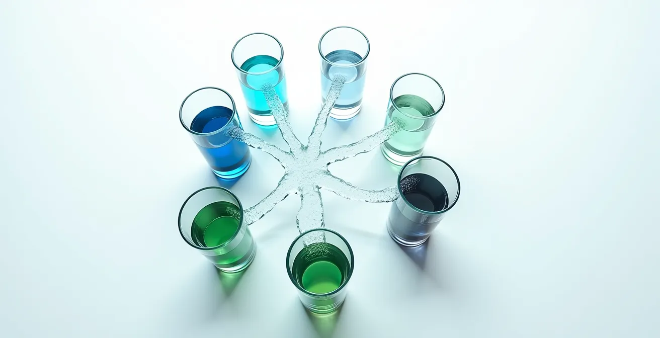 Abstract representation of money flowing automatically between different financial goals