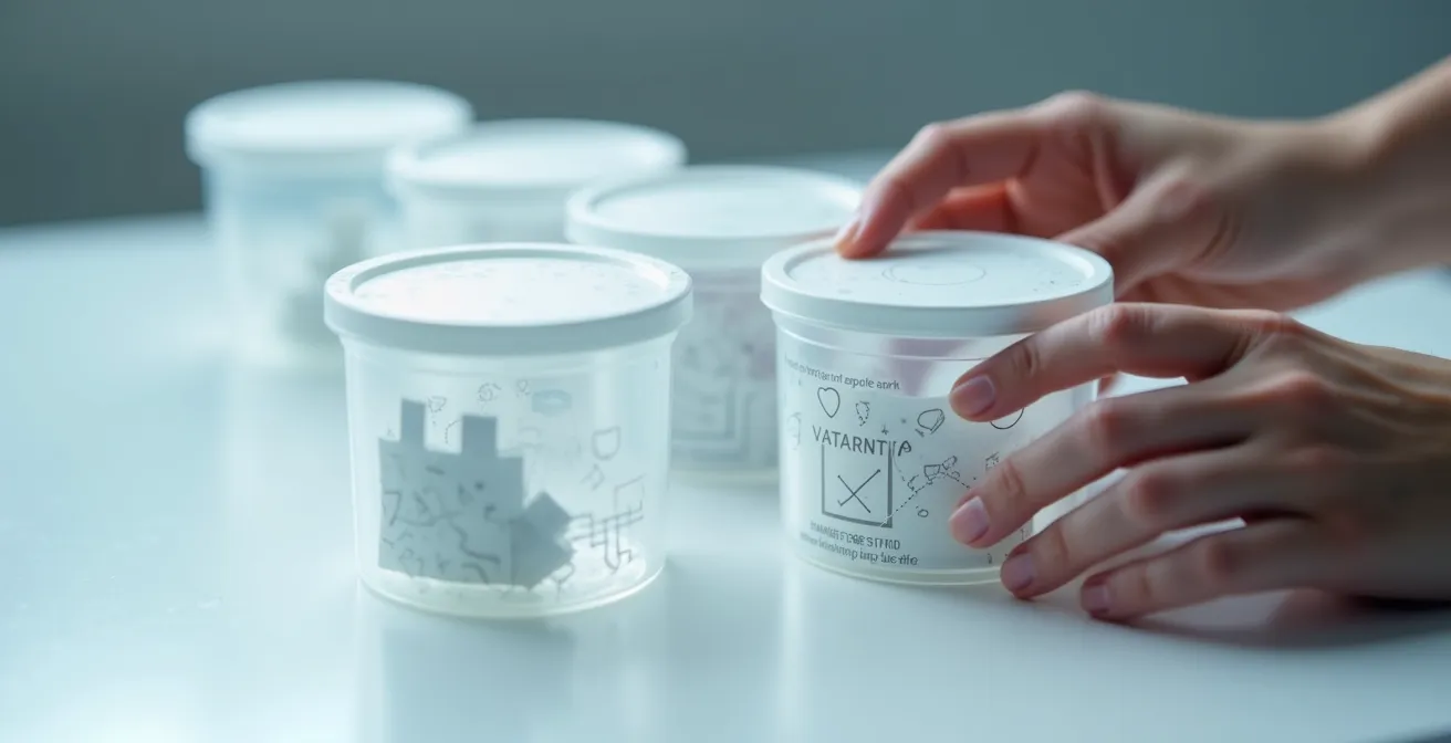 Hands organizing encrypted digital vaults with decoy folders on a clean desk