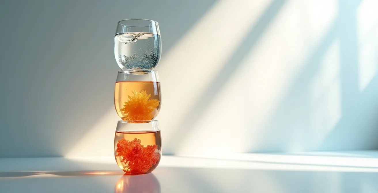 Three-tiered glass containers showing different data temperature zones