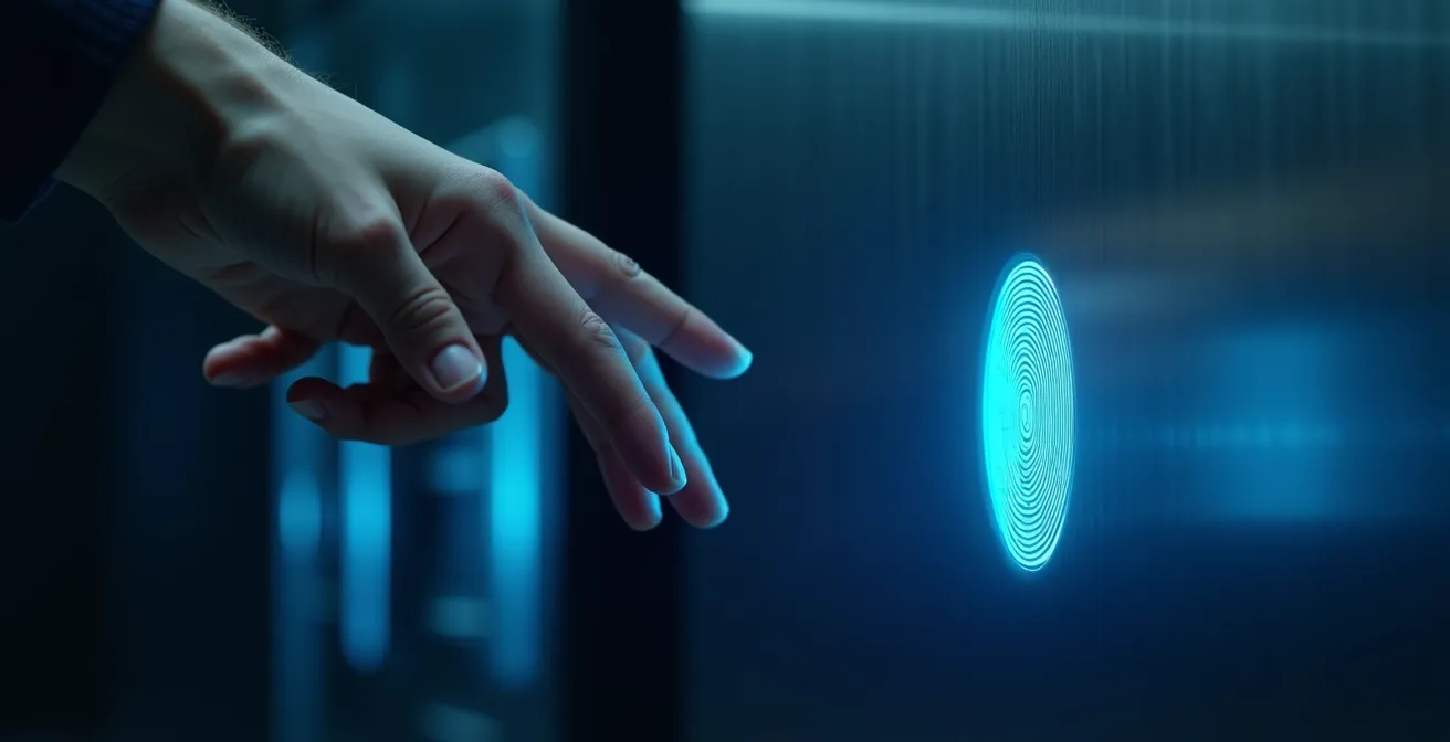 Abstract representation of secure digital storage with biometric access