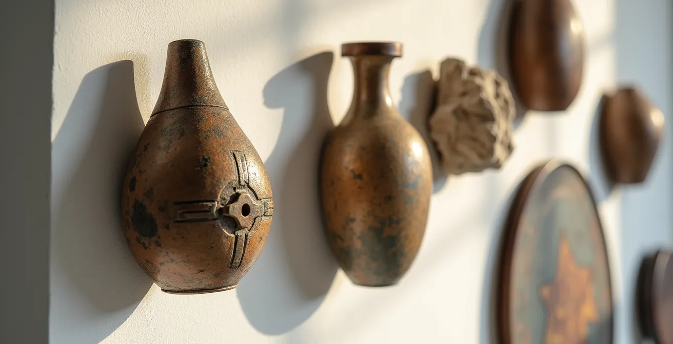 Boxy room transformed with curated collection wall display as focal point