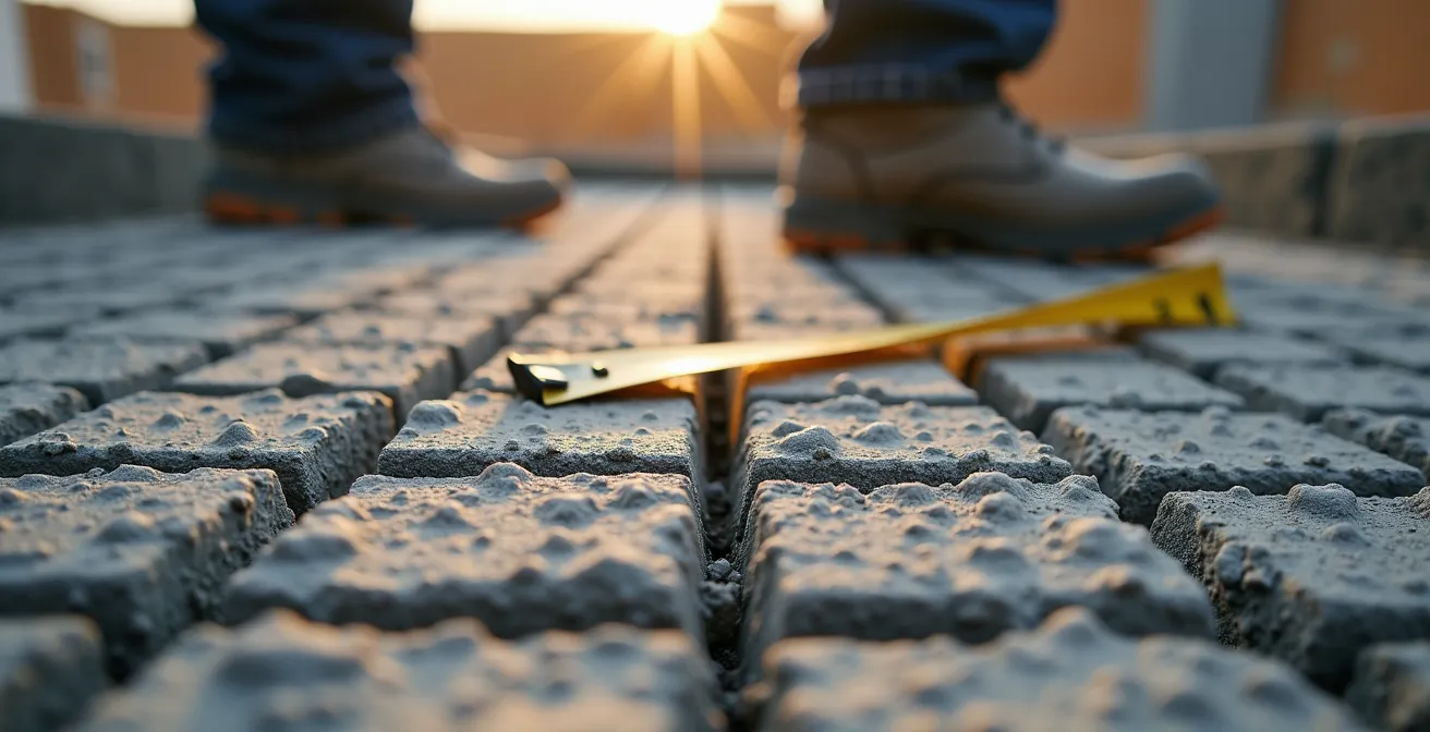 Inspector examining foundation reinforcement with measuring tools