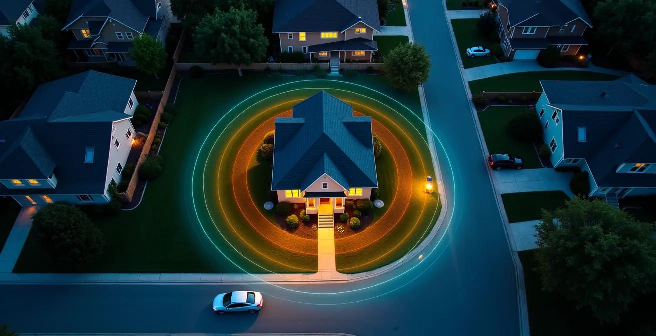 Visual representation of concentric geofencing zones around a home