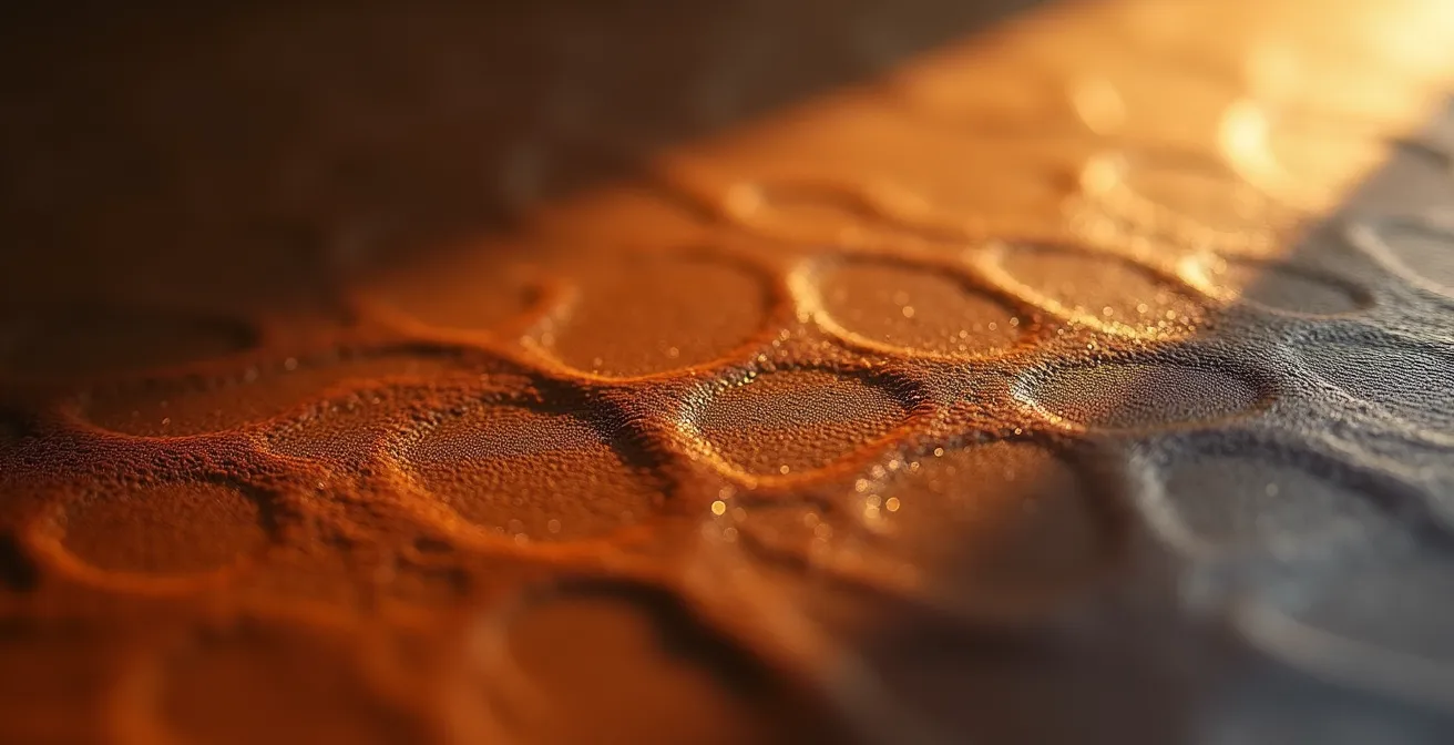 Extreme close-up of genuine vintage leather texture showing natural grain patterns