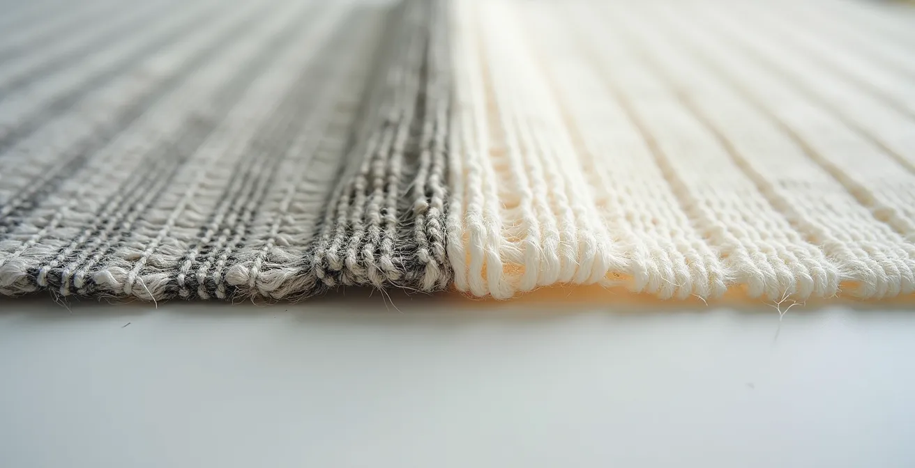 Extreme close-up of hand-woven textile showing irregular thread patterns and natural variations