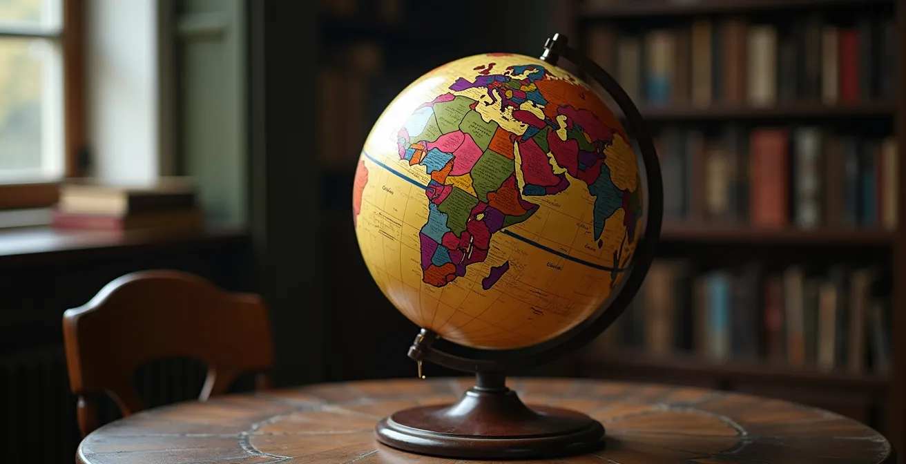 World map with flight routes and strategic planning for round-the-world ticket